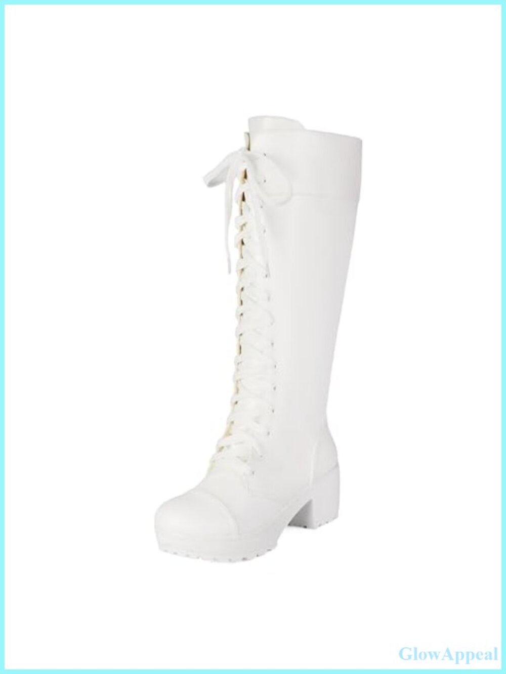 Knee High Combat Boots Platform Lace Up Block Heel Faux Leather
